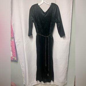 Soft Surroundings Deep Green Velvet jumpsuit with Rope Belt